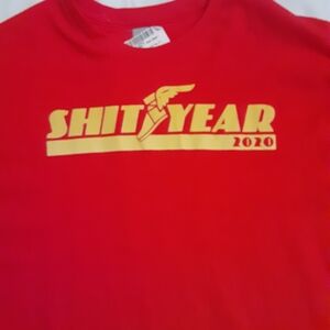 2020 Novelty Gildan Red Tee with Yellow Graphic